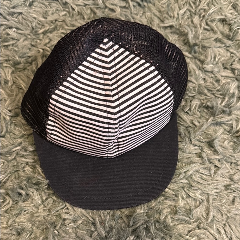George Hats Black and White Striped Trucker Hat